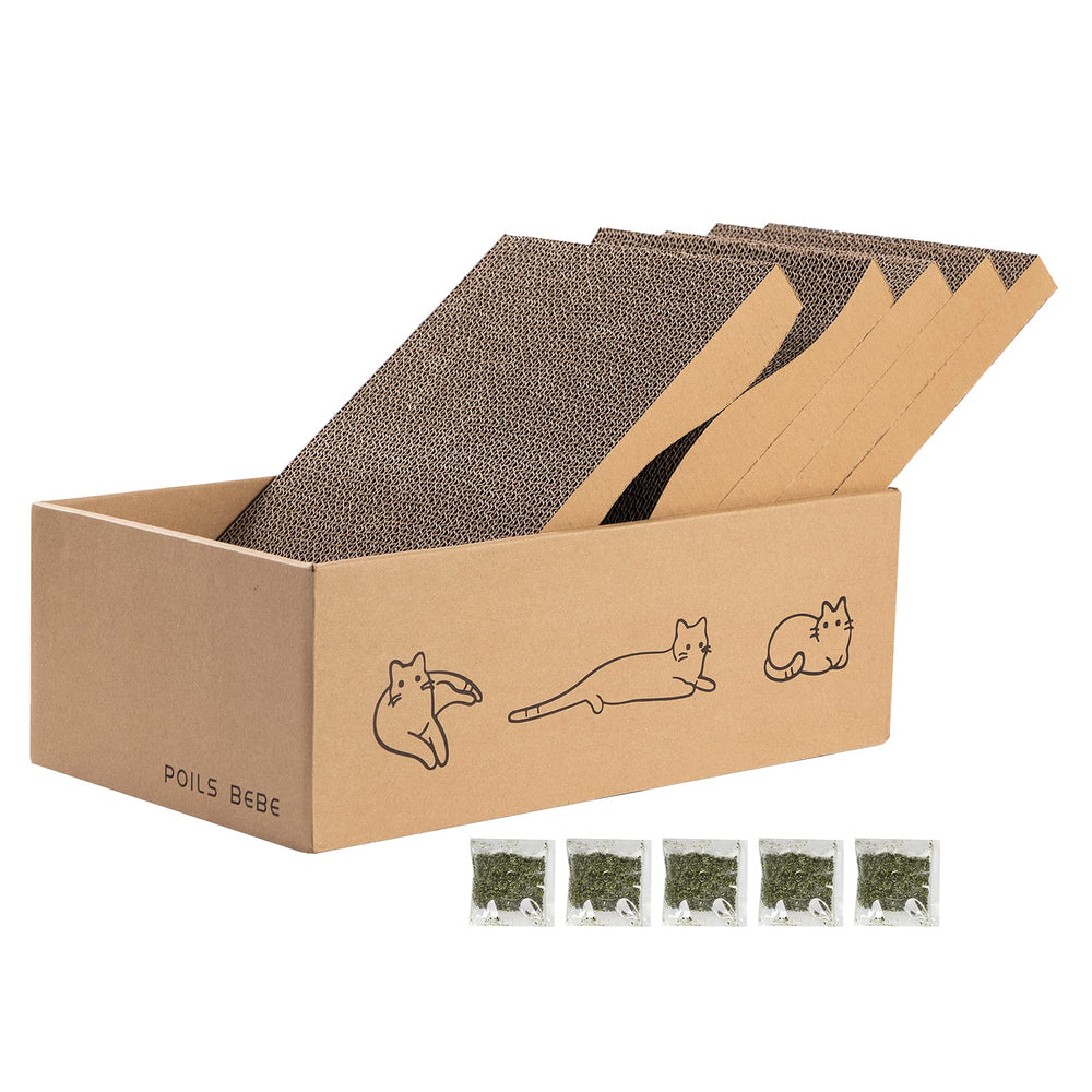 Poils bebe cat scratcher box with five boards for versatile play.