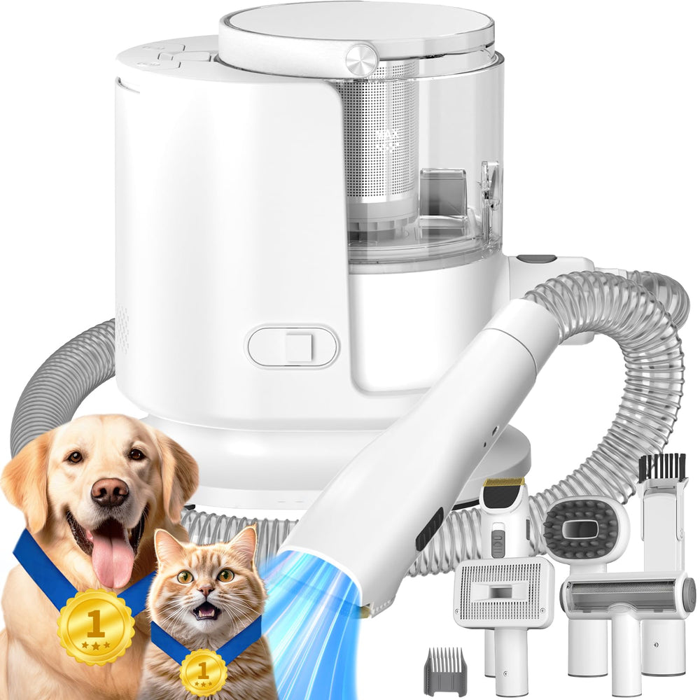 Poit dog grooming vacuum front view showing compact, easy-to-maneuver design for grooming.