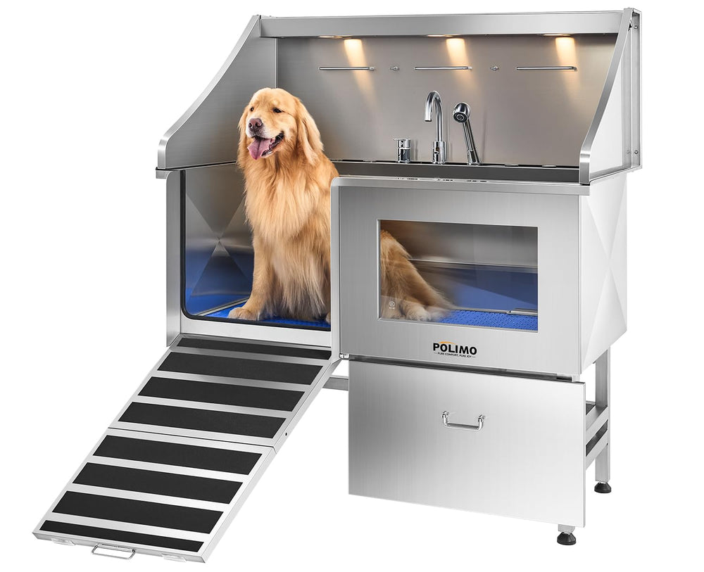 POLIMO 50 inch dog washing station provides ample space for large dogs during baths