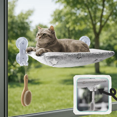 POMESEA cordless cat window perch assembly shows sturdy setup for large cats.
