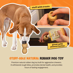Poochie Butter medium dog toy highlights secure grip and gentle bounce for control.