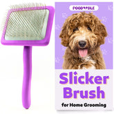 Poodoodle Small Slicker Brush purple front view for easy at-home grooming.