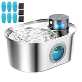 POOEKEN wireless cat fountain front view in stainless steel for safe drinking
