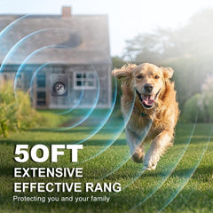 Poosejzl anti-barking device close-up shows adjustable training settings.