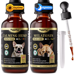 POPPAW daytime calm drops bottle eases separation anxiety during daily routines.