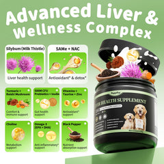 POPPAW dog liver support chews with SAMe and NAC for metabolic wellness.