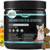 POPPAW dog probiotics bottle with chews for gut support and immune balance.