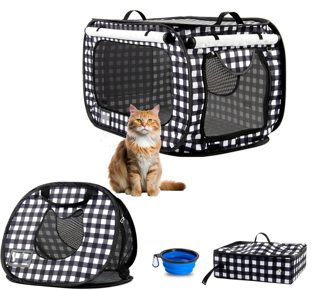 Porayhut pop-up cat carrier setup demonstrates quick travel-ready assembly.