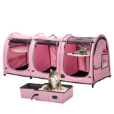 Porayhut portable three-compartment cat cage folded compactly for easy transport and storage