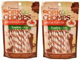 Pork Chomps Mini Twists packaging closeup, showing durable chew