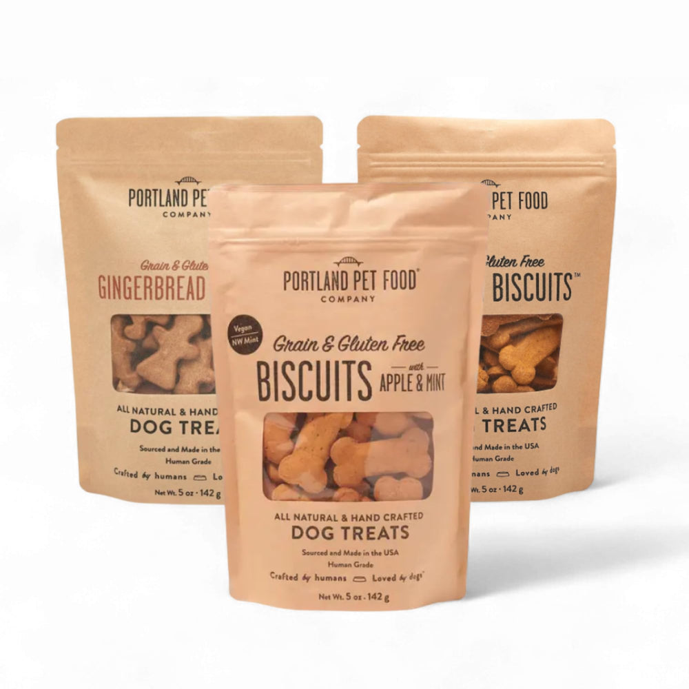 Portland Pet Food Company Apple & Mint treats bag, ideal training reward for dogs.