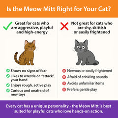 Pounce & Purr Meow Mitt crinkle sounds stimulate hunting instincts during play.