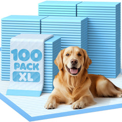 Powools 100-pack puppy pads setup showing ready-to-use training solution