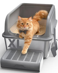 Powools Cat Litter Box top-entry grey for easy scooping and cat access