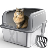 Powools stainless steel cat litter box with top entry for easier access and cleanliness.
