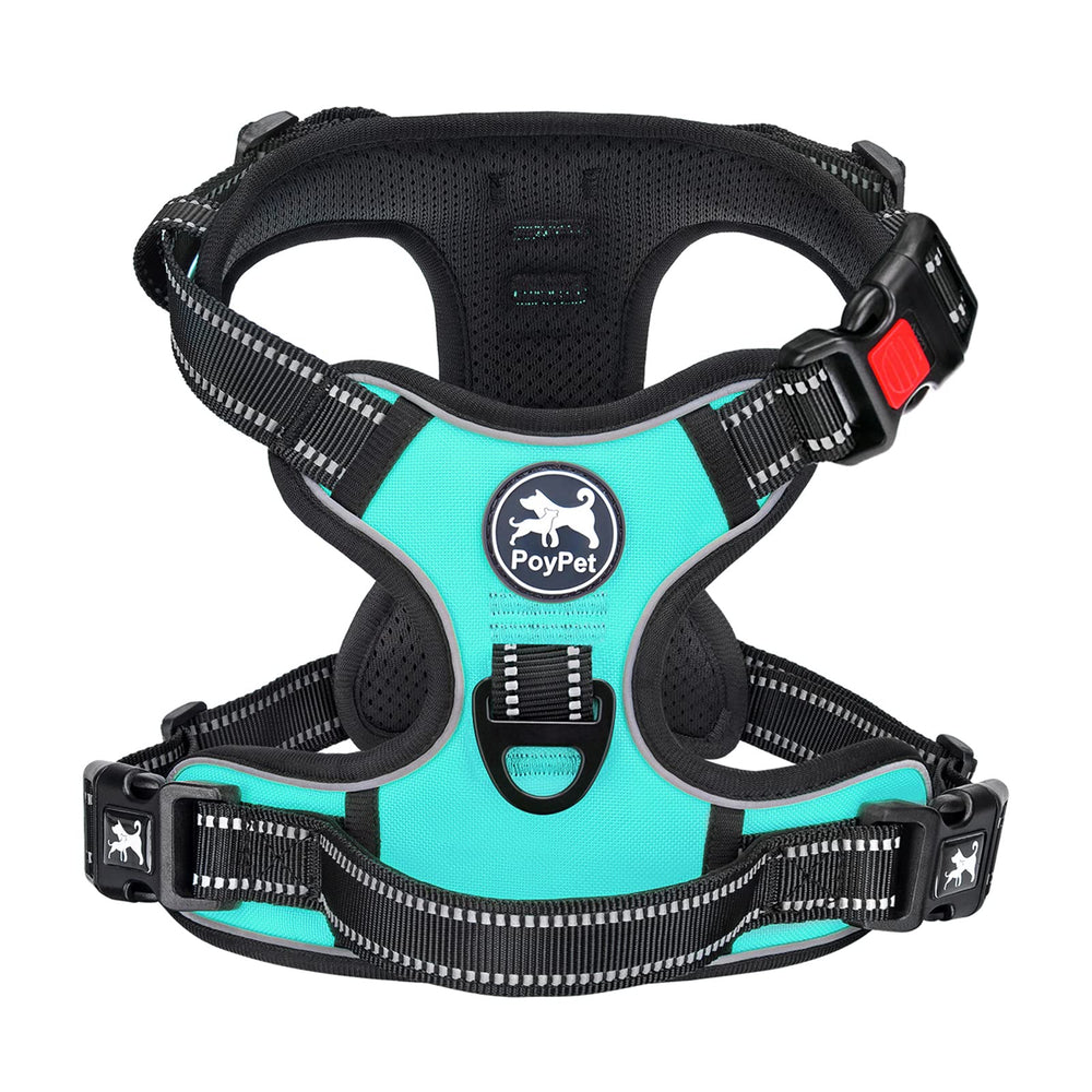 PoyPet No Pull Harness front clip Mint Blue with easy on-off for daily walks.