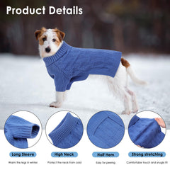 Preferhouse dog sweater blue turtleneck close-up shows cozy neck warmth.