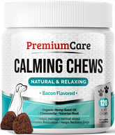 Premium Care Calming Chews bottle front—calm mood support for dogs