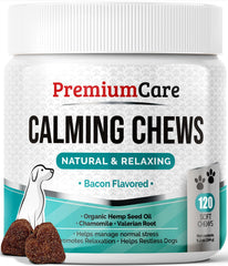 Premium Care Calming Chews bottle front—calm mood support for dogs