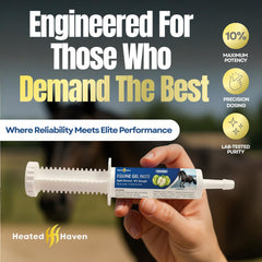 Premium Horse Paste Gel Apple 30g label highlights dosage and safety features.