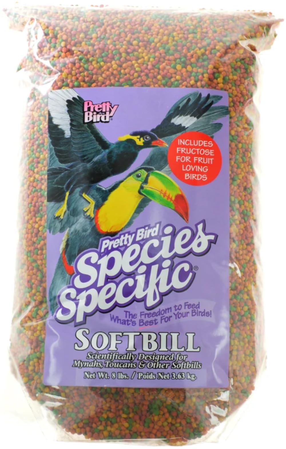 Pretty Bird International Softbill Small with Fructose 8lb bag for easy feeding and energy support.
