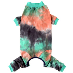 PriPre dog pajamas tie-dye pattern closeup showing unique color splash for playful style