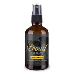 Pride and Groom Proud spray bottle refreshing a dog's coat between baths