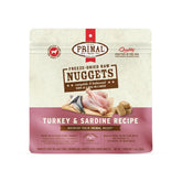 Primal Pet Foods freeze-dried raw dog nuggets turkey-sardine, protein-packed meal option.