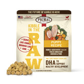 Primal Pet Foods Kibble in the Raw bag close-up showing convenient raw nutrition.