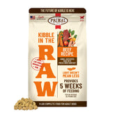 Primal Pet Foods kibble in the raw bag highlights convenient ready-to-serve nutrition.