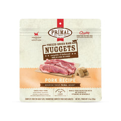 Primal Pork Nuggets packaging highlights grain-free cat nutrition.
