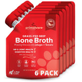 Primalvore beef bone broth bottle pours to boost hydration for dogs and cats.