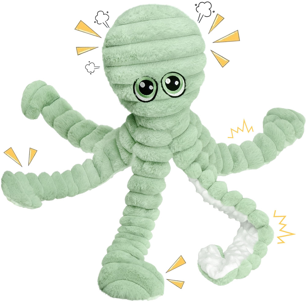 Prime Pets 27inch octopus toy head squeaker boosts active play and fetch.