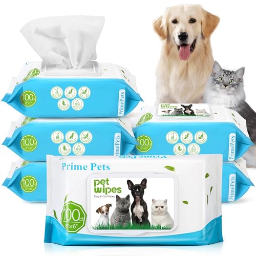 Prime Pets dog wipes packaging front shows a 600-count resealable pouch for easy on-the-go cleaning.