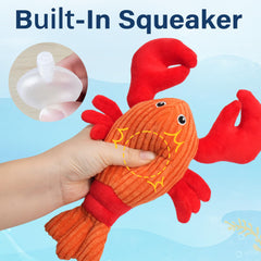 Prime Pets crab plush toy—bright yellow, textured for engaging fetch.