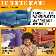 Primens no-residue sticky protectors leave no glue marks on upholstery.