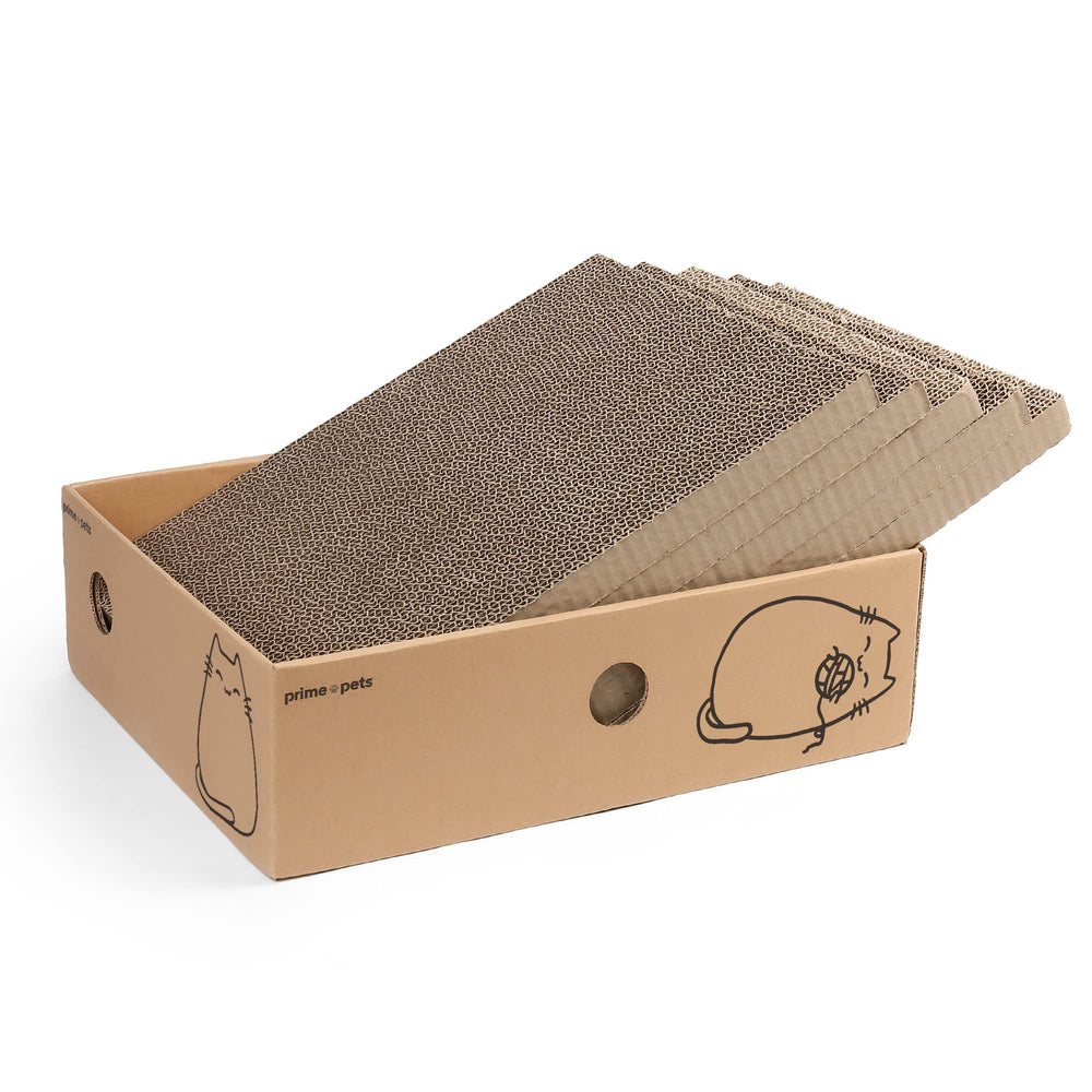 PrimePets Cat Scratcher wide box demonstrates an XL footprint for lounging and scratching.