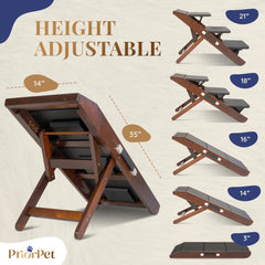 PRIORPET adjustable dog ramp shows height range of 7 to 20 inches for versatile use