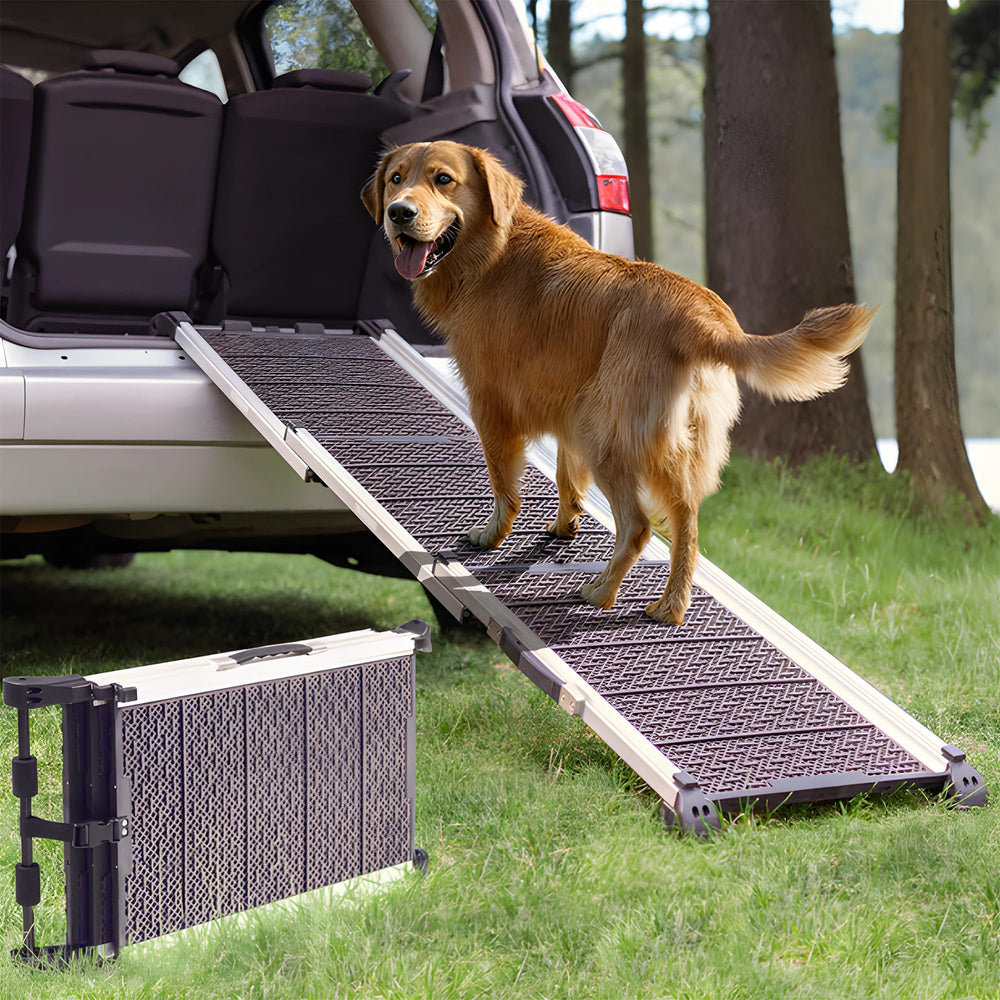 PRIORPET Dog Ramp 63-inch length enables safe, gradual car entry for large dogs.