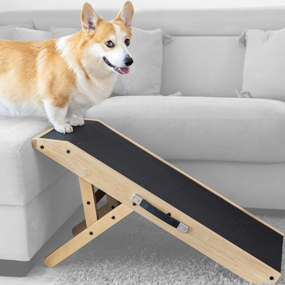 PRIORPET dog ramp on couch demonstrating safe seamless landing deck for easy access