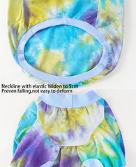 PriPre blue tie-dye dog shirt pattern close-up emphasizes vibrant style.