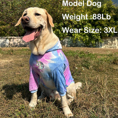 PriPre dog tie-dye hoodie blue back view shows comfortable fit and soft fabric