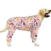 PriPre dogs cotton pajamas pink dinosaur pattern front view offering cozy lounging for large dogs
