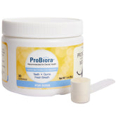 Probiora for Dogs packaging on jar promotes daily oral care.