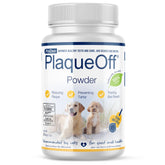 ProDen PlaqueOff dental care bottle close-up, promoting fresher breath and healthier gums.