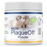ProDen PlaqueOff powder tub for pet dental care and gentle plaque support.