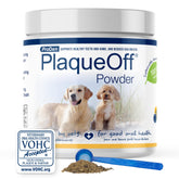ProDen PlaqueOff powder tube open for easy pet dental care.