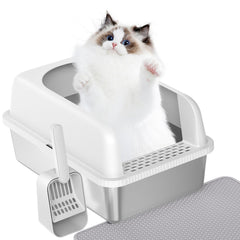 Prodigen stainless steel cat litter box with lid shows smooth surface and scratch resistance