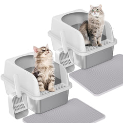 Prodigen stainless-steel cat litter box lid for secure containment and easy cleaning.
