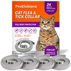 ProElobara four-pack flea collars for cats protecting against fleas and ticks with long-lasting coverage.